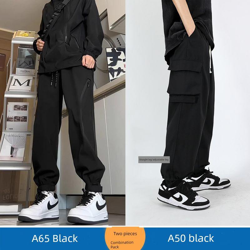 American-Style Black Cargo Pants for Men Paired with Martin Boots, Vibe Functional Straight-Leg Autumn Jogger Pants