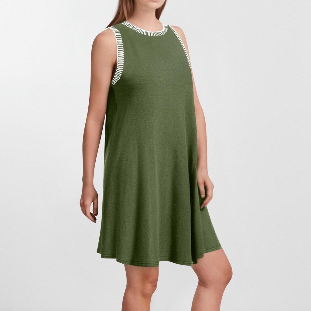 Женское модное однотонное платье-пуловер без рукавов с круглым вырезом