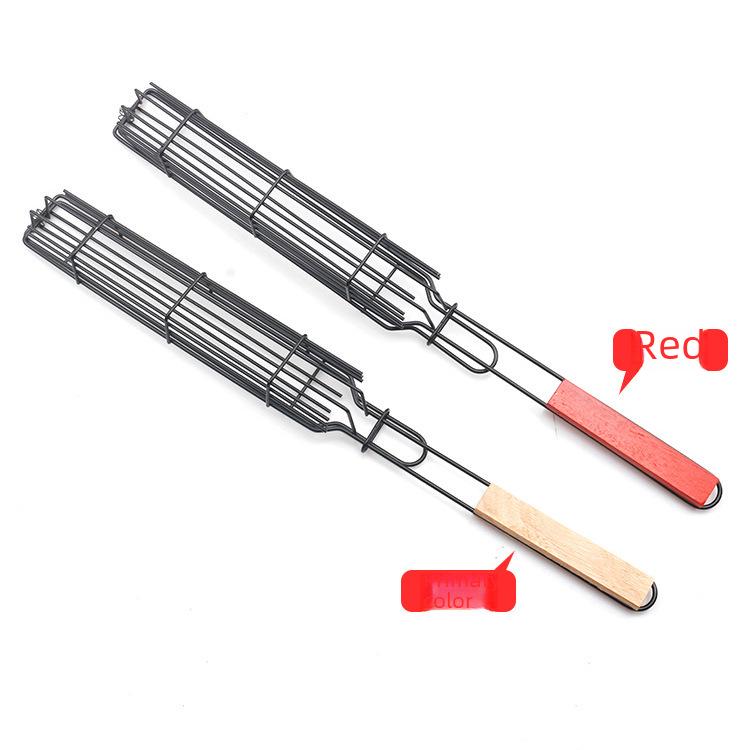 Корзина для жарки сосисок и хот-догов из нержавеющей стали для барбекю с деревянной ручкой