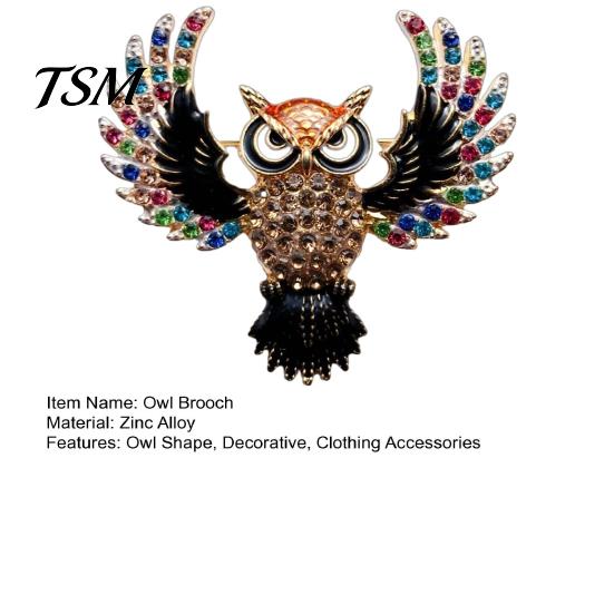 Decorative Clothing Accessory Colorful Rhinestone Owl Brooch Pin, Bird Shape Lapel Pin for Suit Dress Scarf Hat Bag Decoration, Gift Men Women