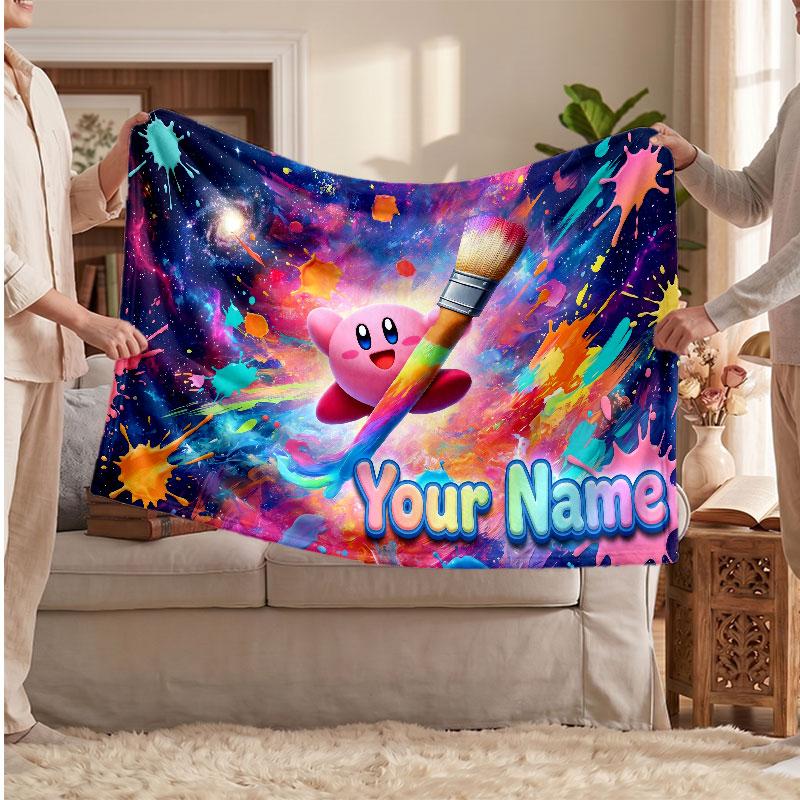 Kirby Personalized Flannel Blanket, Custom Printed Text Name, Warm Soft Blanket For Couch Bed