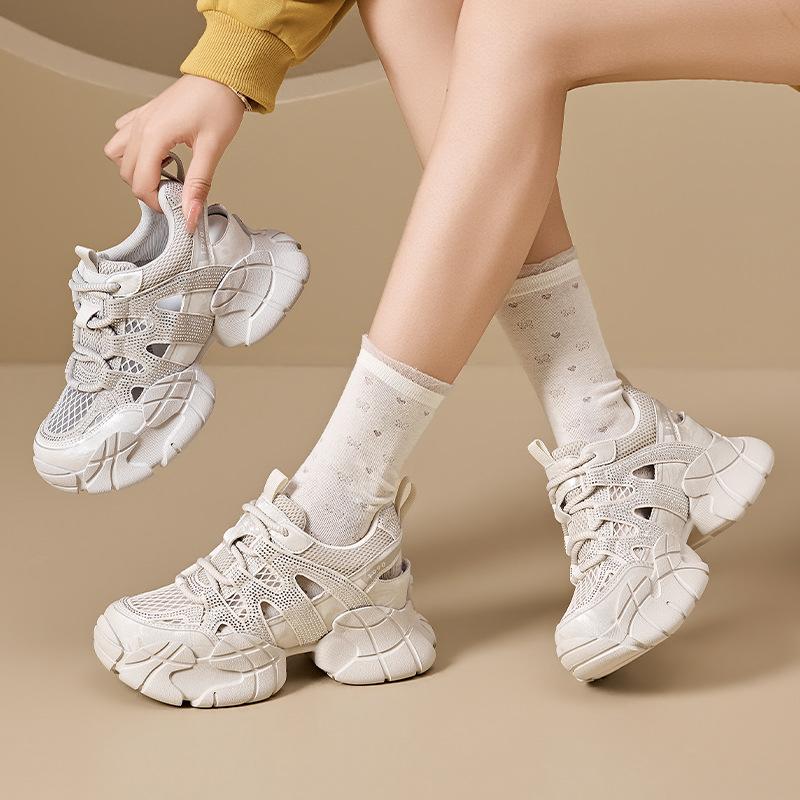 Sneakers women's 2026 summer breathable new shoes women's casual shoes thick sole heightening hollow dad shoes