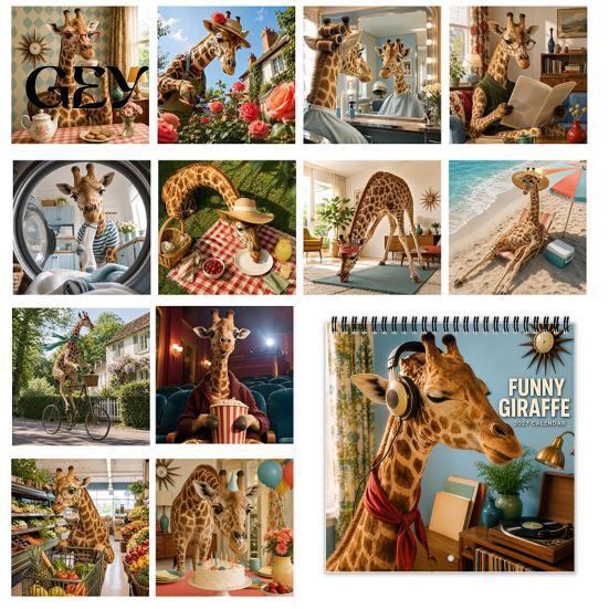 Flat Lay Wall Hanging Calendar 2027 Funny Giraffe Calendar, Jan.2027-Dec.2027 12-Month Planner, Quirky Animal with Large Grid Appointment Planner