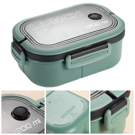 1200ml Buckle Design Airtight Lunch Box Microwave Safe Large Capacity Meal Prep 2 Layers Grids Bento Case for Office School