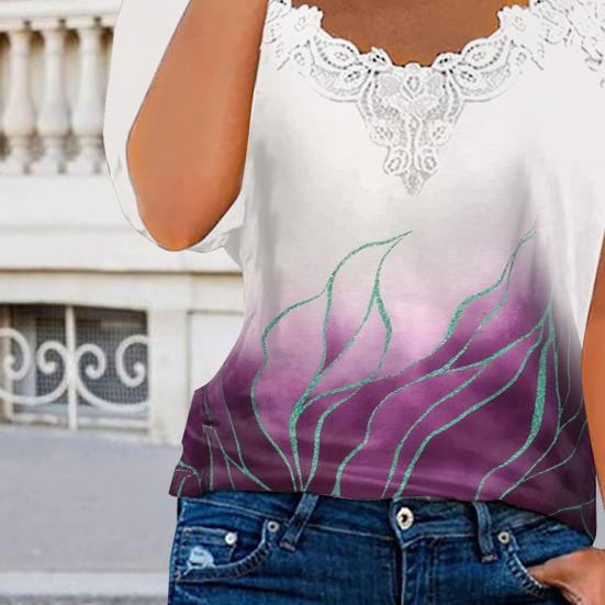 Женская футболка с V-образным вырезом, кружевом, открытыми плечами, коротким рукавом, повседневные свободные топы с цветочным принтом, официальная летняя футболка