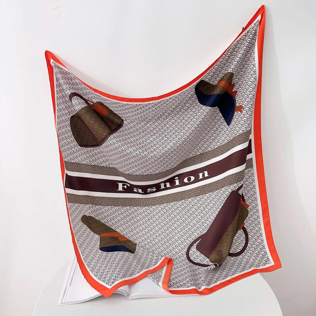 90cm Twill Square Scarf Women Print Shawl Wraps Female Neckerchief Hair Hand Bandana Head Scarves Hijab Echarpe Beach Sunscreen