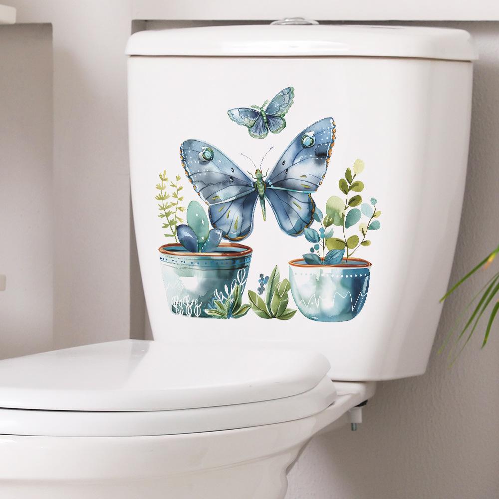 Fun-m107 Painted Butterfly Green Plant Potted Toilet with Bathroom Bathroom Beautification Wall Sticker