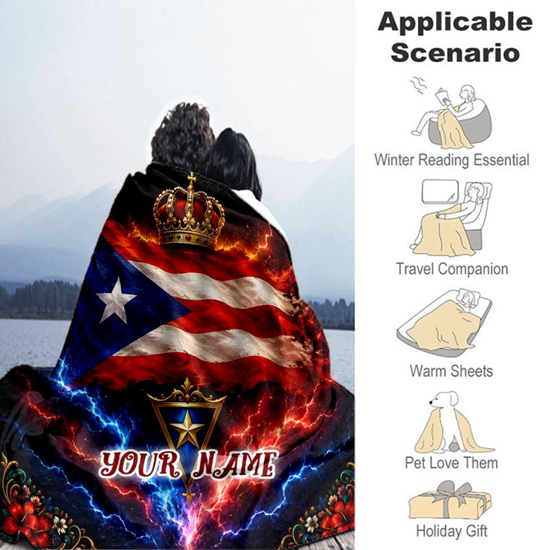 1PC Custom Name Puerto Rican Pride outdooor Flannel blankets Throw Blanket All-Season Throw Gift Bedspread for Couch, Bed, Camping Holiday Birthday gi