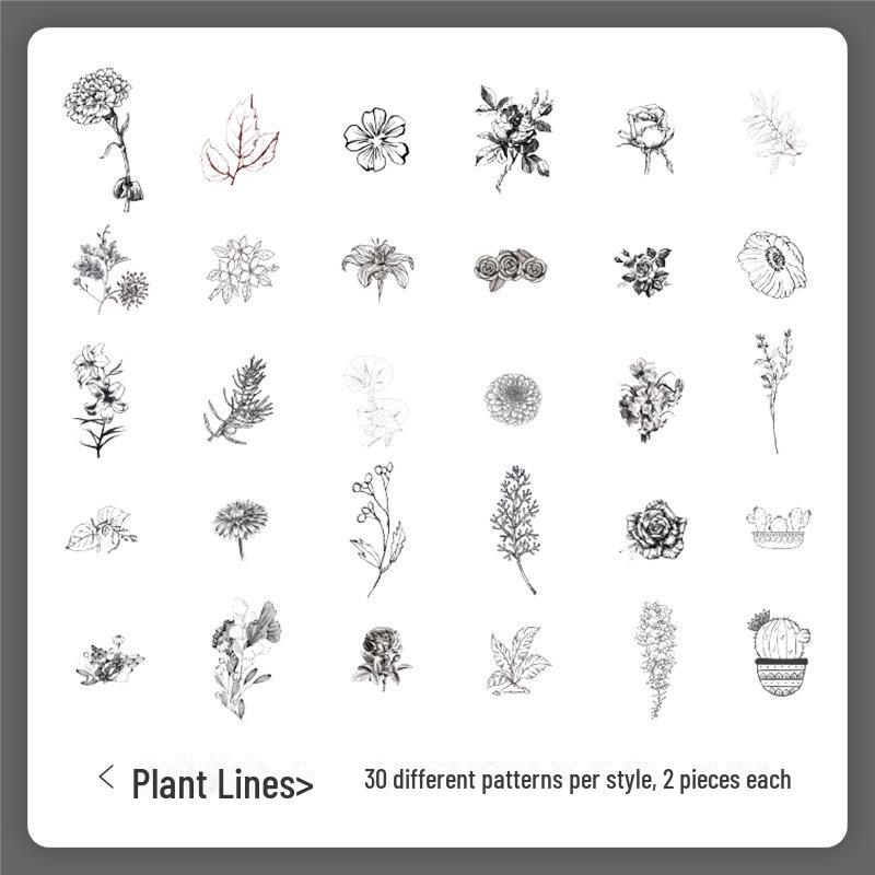 Радостная история природы: Набор наклеек «Ретро-растения» — 60 креативных элементов для детских блокнотов