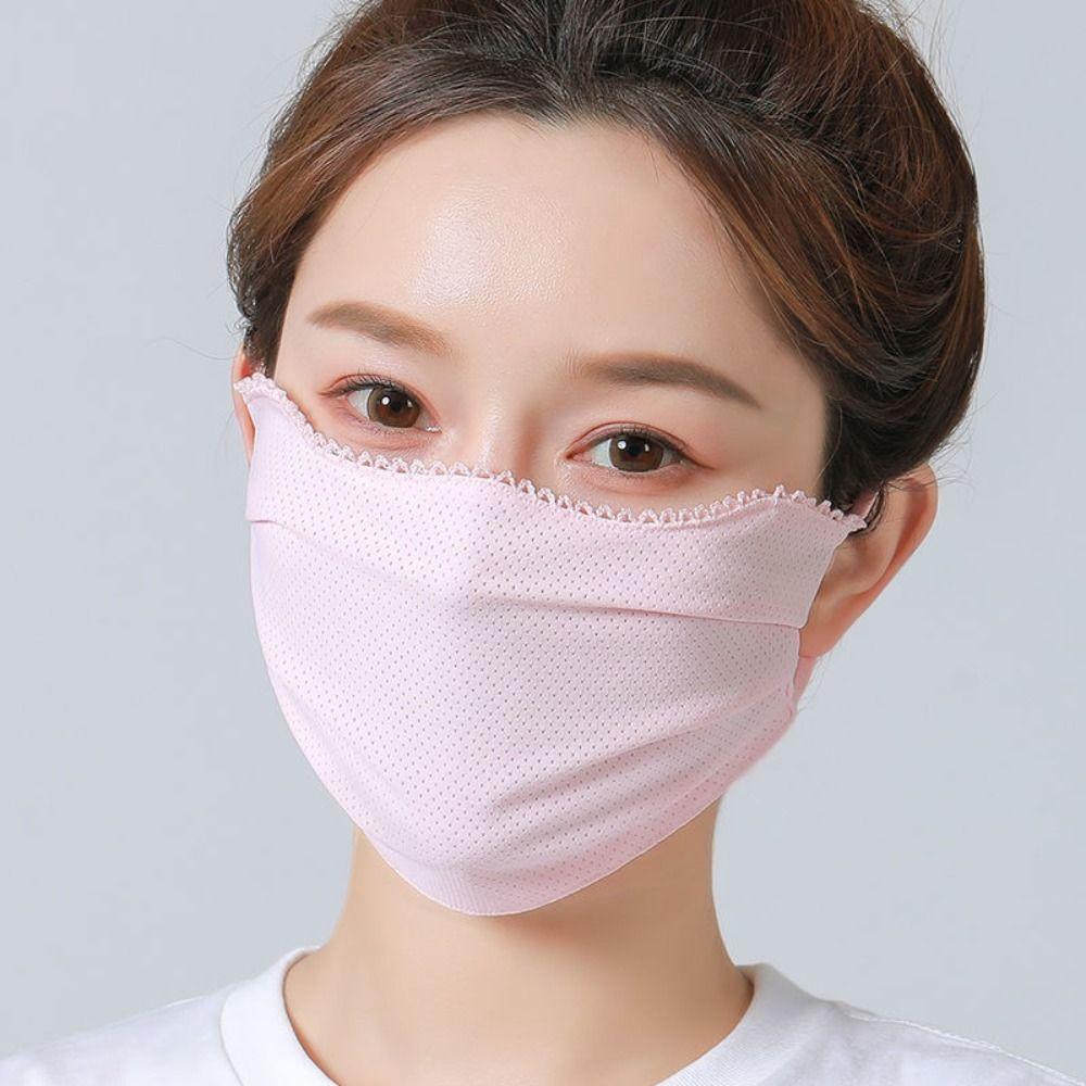 Ушной тип Защита глаз на открытом воздухе Для женщин Для девочек Солнцезащитная маска для лица Кружевная маска для лица Шарф