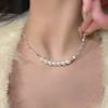 Irregular broken silver pearl pendant necklace women's high-end design sense collarbone chain simple light luxury temperament neck chain