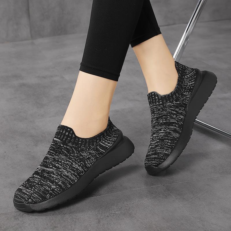 2025 New Single Shoes Women's Mesh Breathable Casual Shoes Flying Woven Women's Flat Shoes Lazy Shoes Large Size