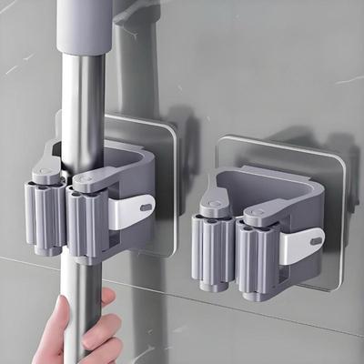 1/2/4 Современная настенная стойка для швабры и веника - Не требует сверления, Прочные пластиковые крючки для хранения