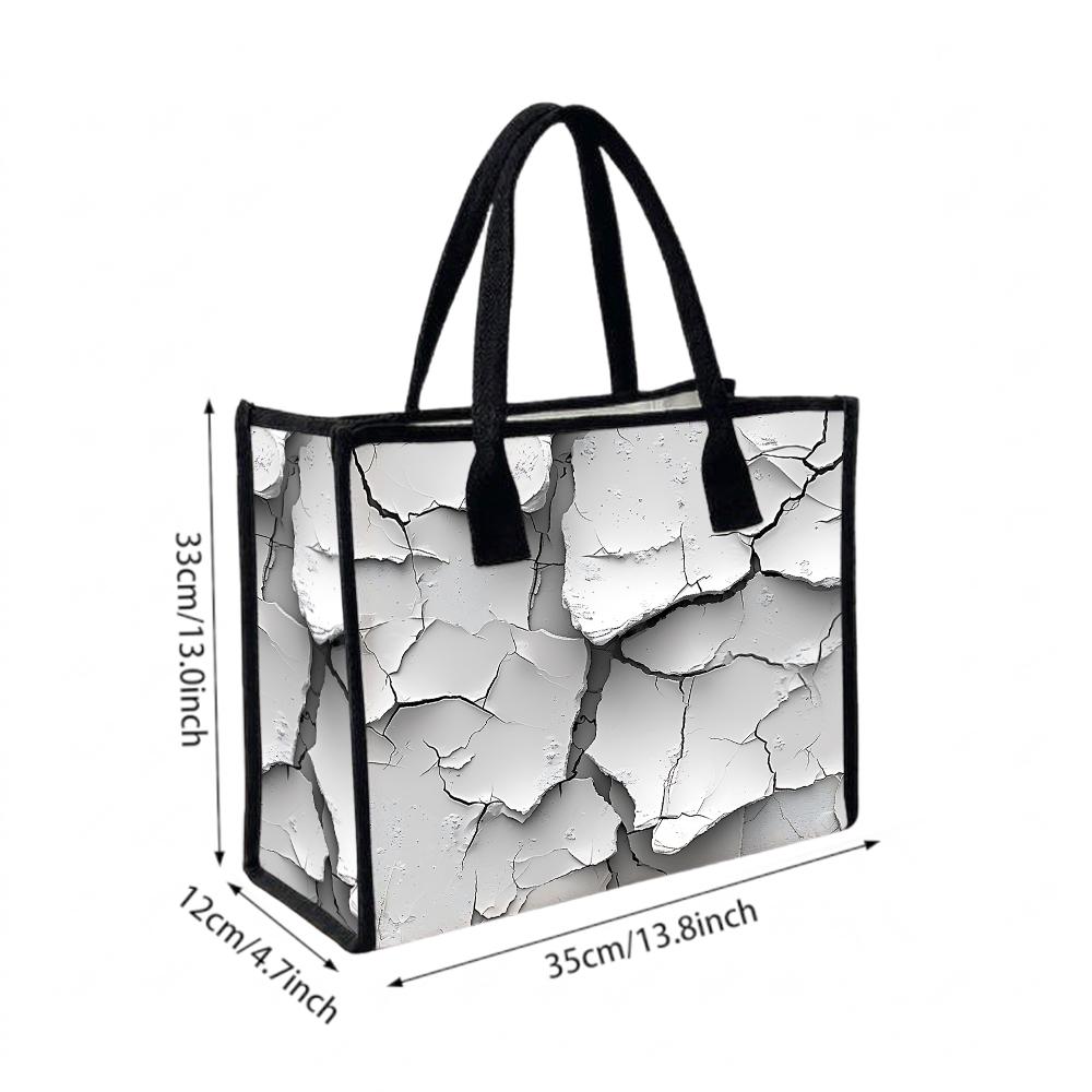 White Crack Print Tote Bag Large Capacity Portable Commute Bag Fashion Casual Shoulder Bag For Daily Use