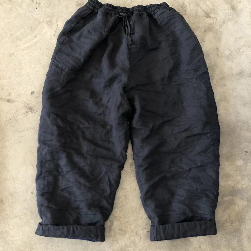 Johnature Women Vintage Winter Pants Solid Color Warm Elastic Waist Trouser Loose Women Straight Pants