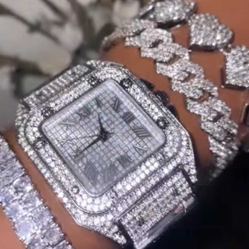 Ожерелье + часы + браслет хип-хоп 14 мм кубинская цепочка ожерелье для женщин и мужчин со стразами кубинская цепочка комплект рэпер ювелирные изделия