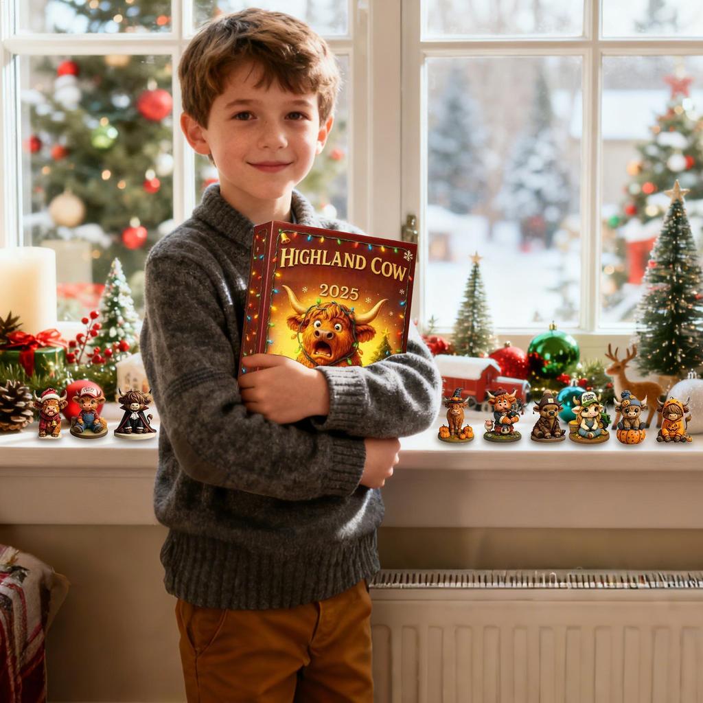 Christmas 3D Figures Pendants Countdown 24 Pieces High Cow New Year Ornaments For Christmas Tree For Home Living Room Bookshelf