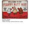 Fluffy Butt Hut Farm Sign, Vintage Chicken Coop Metal Sign, Weatherproof Rustic Wall Art, for Barn Kitchen Backyard Farmhouse Decor