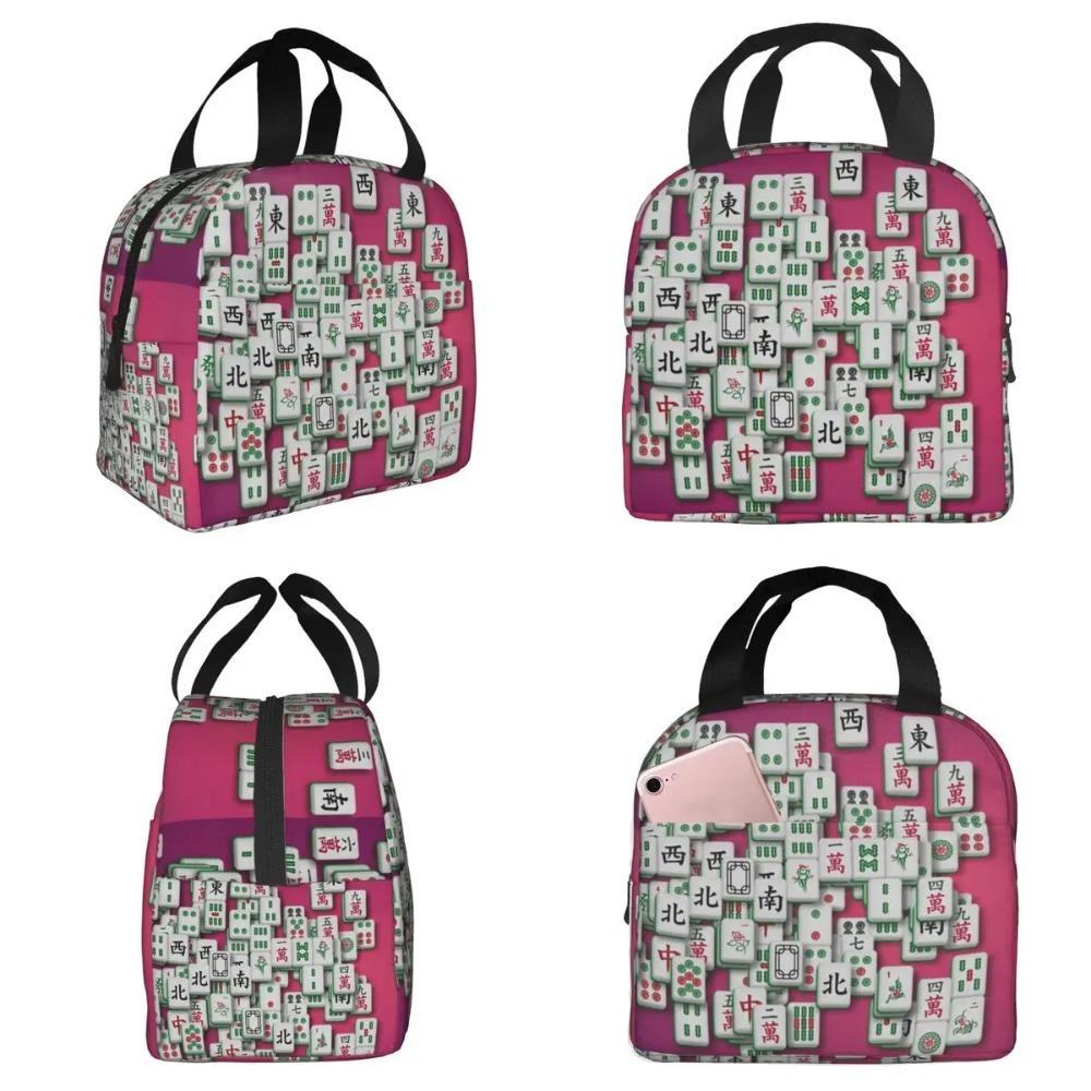 Mahjong Tile Pattern Insulated Lunch Bag for Women Office Cooler Thermal Food Box Tote Portable Lunch Boxes Container