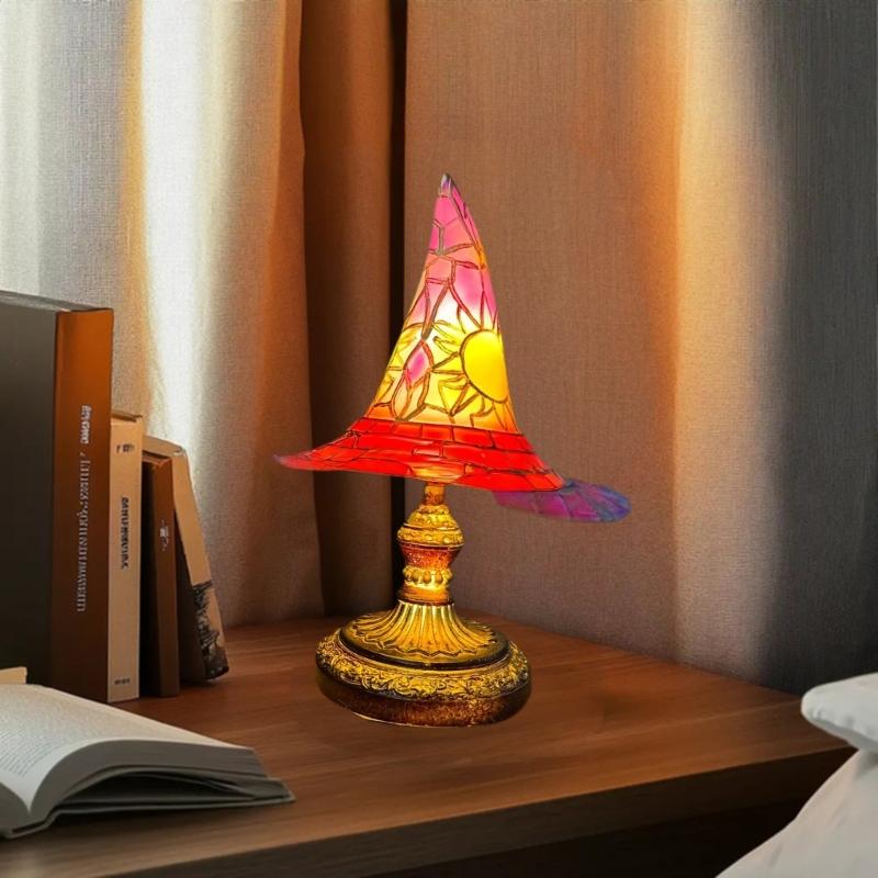 Halloween Wizard Hat USB Powered Nightlight Handcrafted LED Resins Colorful Witch Hat Table Lamp For Desktop Display