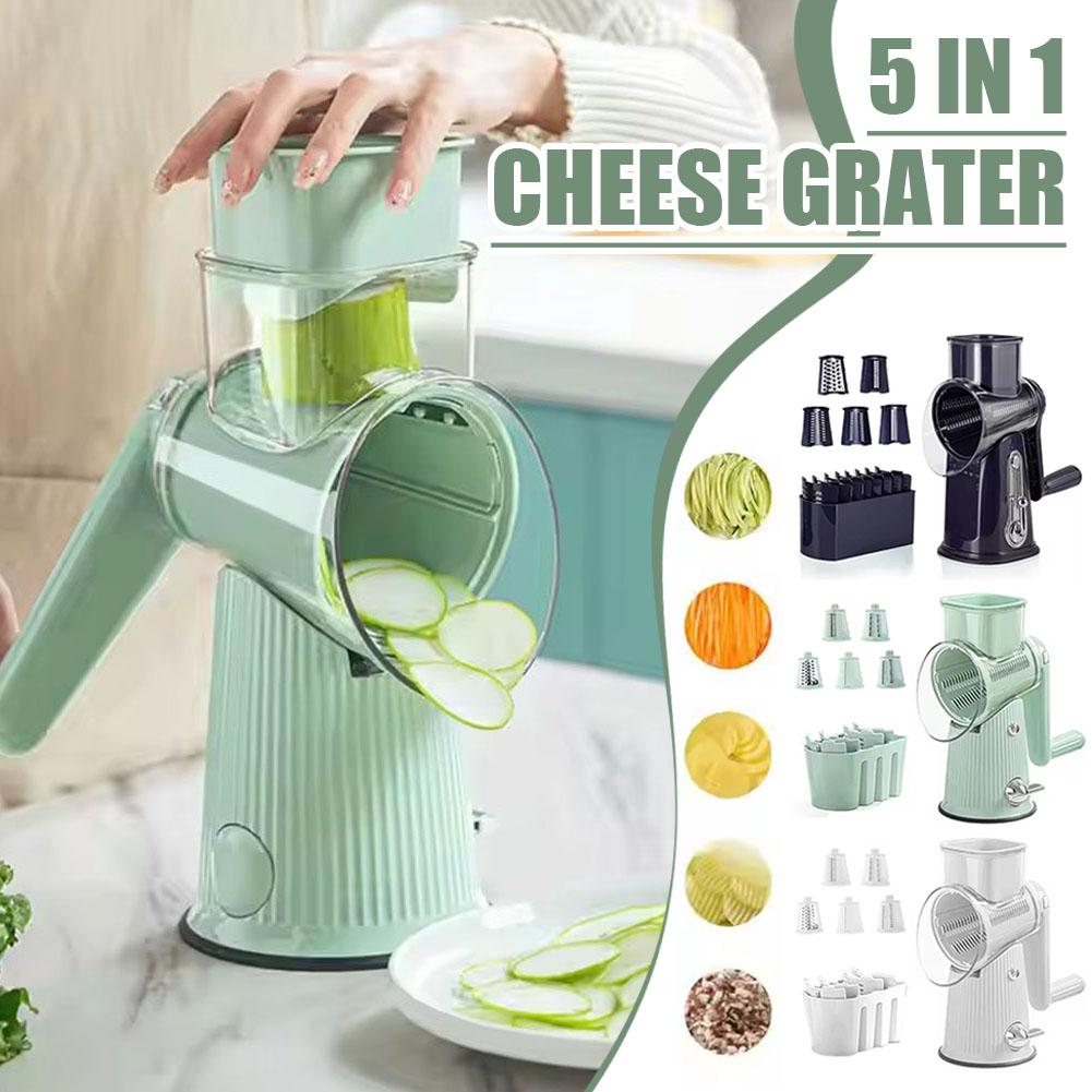 5 In 1 Rotary Cheese Grater With Handle Manual Vegetable Grinder Graters Base Suction J4Z6