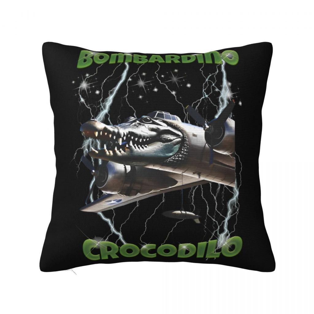 Мем Мозговая Гниль Bombardino Crocodilo Наволочка Чехол для Подушки Креативный Декор на Молнии Чехол для Декоративной Подушки на Сиденье 45x45см