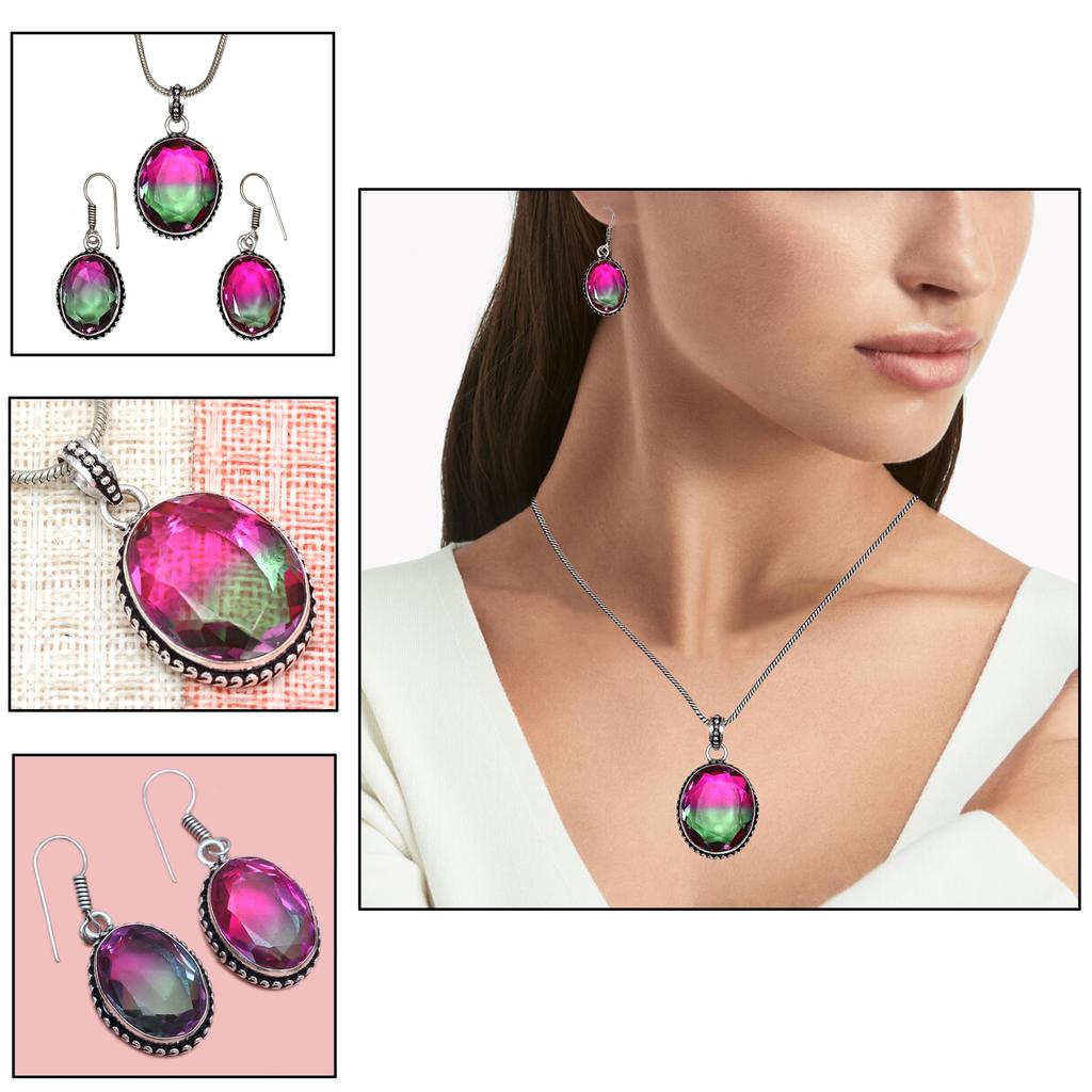 Tourmaline Set Gemstone Gift Wedding Party Bi-Color Pendant,Earring,Ring