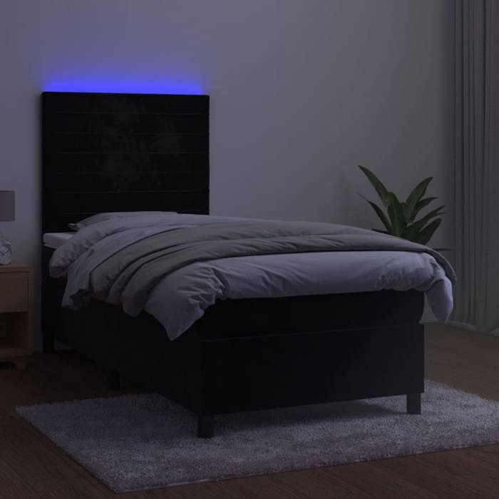 Maison Exclusive - Sommier à lattes de lit avec matelas LED Noir 90x190 cm Velours