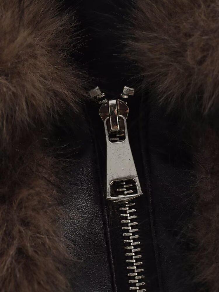 Женская мода 2024 года: Плюшевое пальто из искусственной кожи в европейском и американском стиле