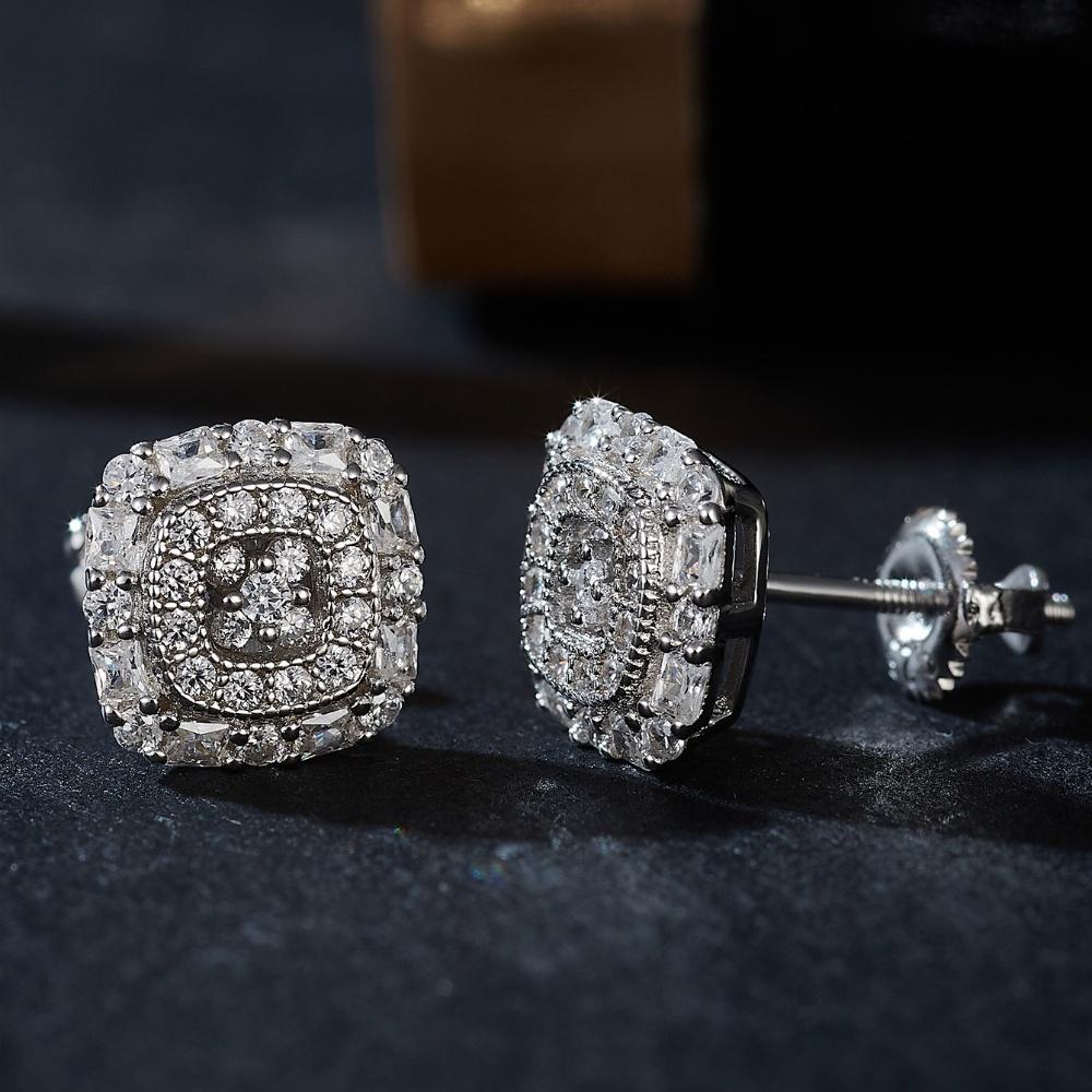 Unique Round Rectangle Moissanite Earrings 925 Silver Fashion Jewelry Stud Earrings for Women