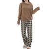 HuuMeNEIDOO Fluffy Top and Checked Long Loose and Perfect for Fall and Winter Women's Pajamas, 2-Piece Set, Fleece-Lined Pants, Comfortable, Fit,