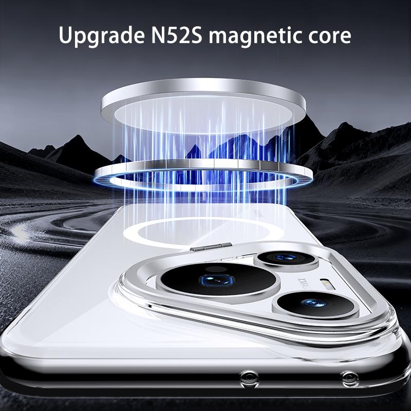 Безрамочный для Magsafe Магнитный Чехол для Телефона Huawei Mate 60 70 80 Pro Max + Подставка-Держатель для Линзы Прозрачная Защитная Задняя Крышка