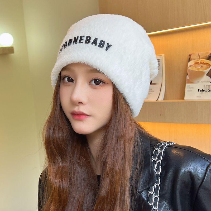 Женская ветрозащитная вязаная шапка - Пушистая, теплая, подходит для большой головы, идеально подходит для осени и зимы на открытом воздухе