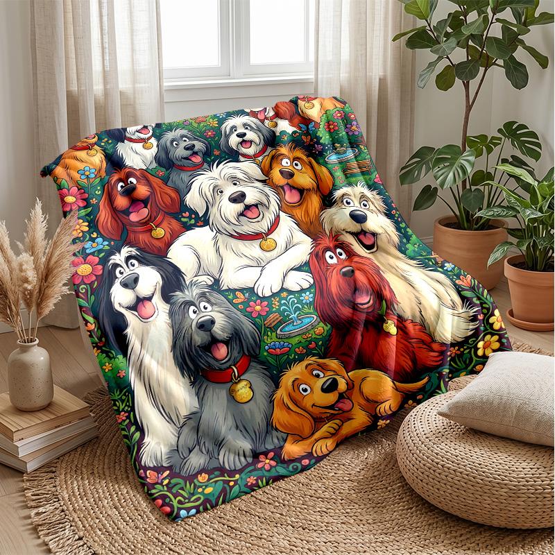 Dogs in Garden 1 Theme blanket Lightweight Warm Flannel Blanket Decorative Throw Blanket for Home Decoration