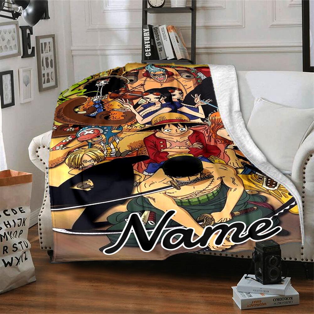 Custom Name One Piece Adventure flannel Blanket for Super Soft Cute Comfort Blanket for Travel Bedding Couch Sofa Blanket