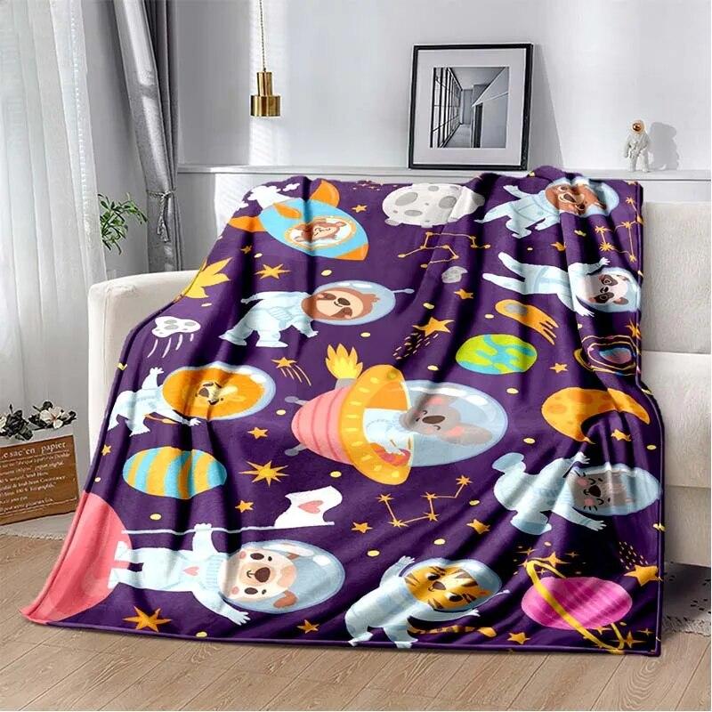 Фланелевое одеяло с 3D принтом космических животных, универсальное праздничное подарочное одеяло, теплые и мягкие одеяла на все сезоны