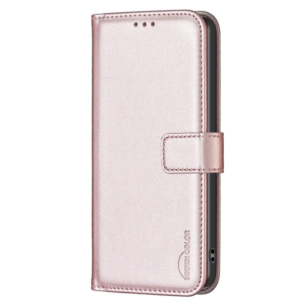 Flip case for Samsung Galaxy A25 5G, BINFEN Wallet, rose gold + 9H glass