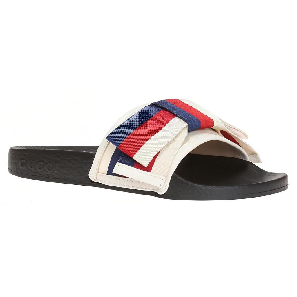 Gucci Женские атласные шлепанцы 'Web Bow' Женские 498316 KLWI0 9620