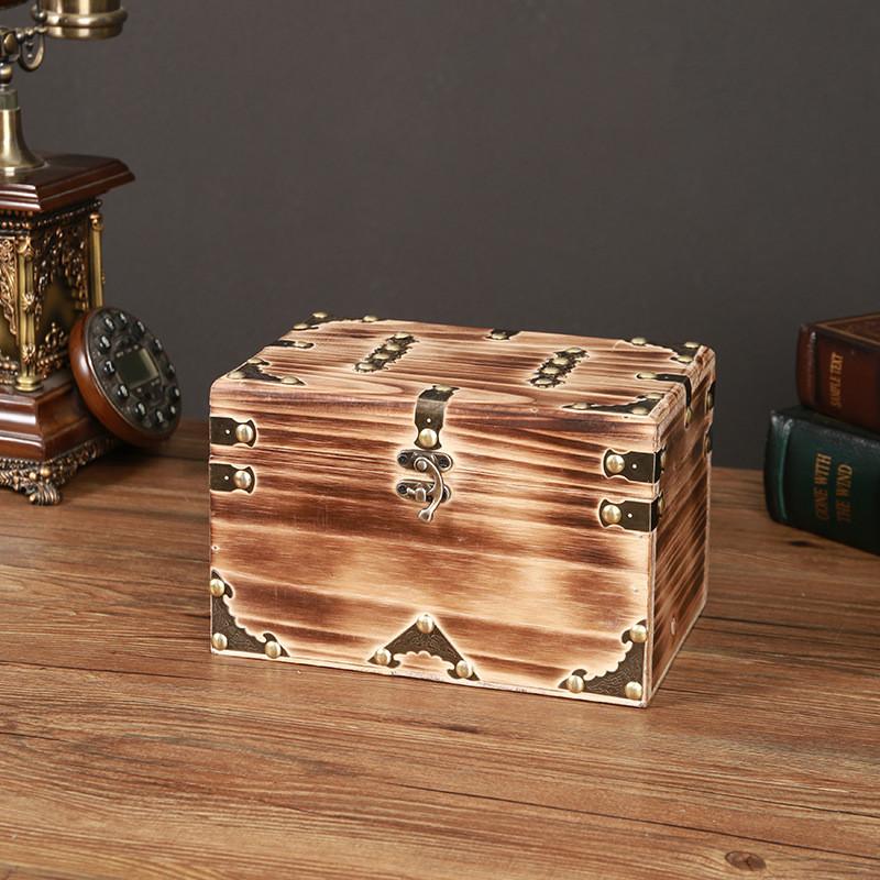 Wooden Tabletop Storage Box With Latch For Home Office Essentials
