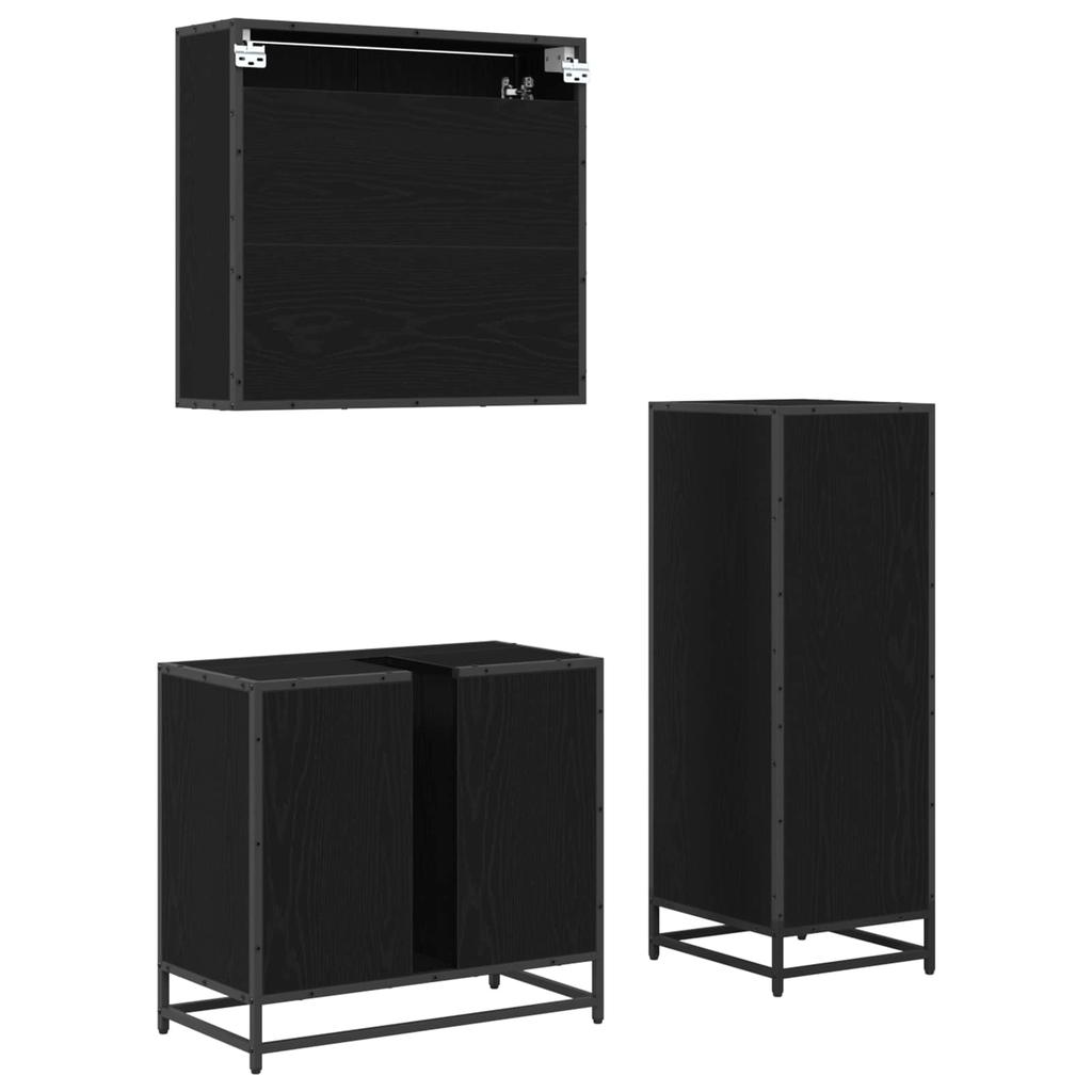 Bathroom Furniture Set 3 pcs Black Oak Effect Particleboard