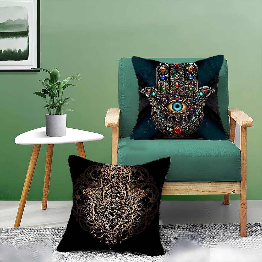 Beautiful Mysterious Style Hamsa-A Pillow Case Anti-dustmite Pillowcase Invisible Zipper Silky Short Plush Sofa Cushion Cover