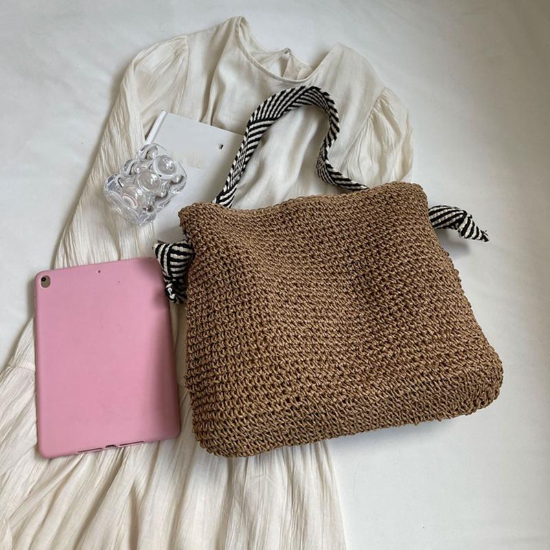 Big Capacity Straw Beach Bag Vintage Handmade Woven Shoulder Bag Raffia Rattan Handbag Bohemian Summer Vacation Crossbody Bags