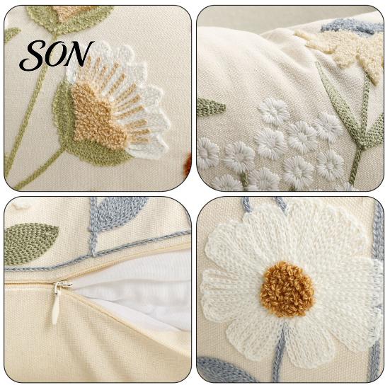 Modern Farmhouse Sofa Decor Floral Embroidered Cushion Cover, Decorative Throw Pillow Soft Bedroom Case Cover for Living Room Couch Spring