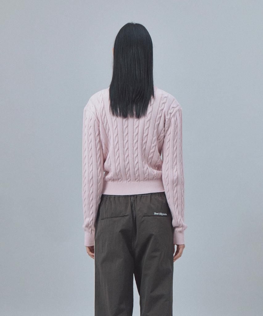 REST&RECREATION Cable V-Neck Knit Top - Pink