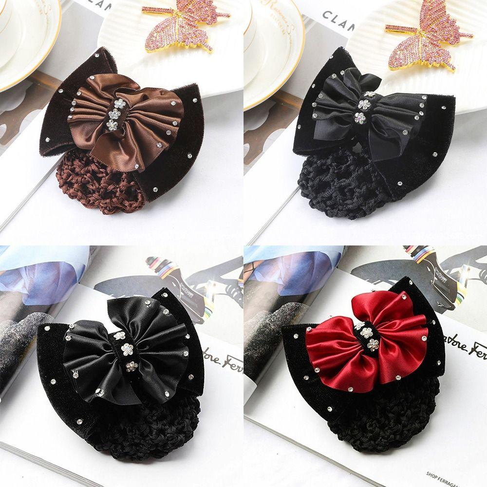 1Pcs Bowknot Net Bun Hair Cover Satin Bow Bun Crochet Net Durable Elastic Hairnet for Women