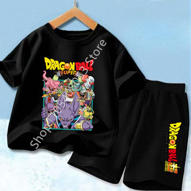2026 Hot Anime Cool Goku Dragon Ball Z Boys CosPlay Short Sleeve Shorts with Pocket Beach Pants Breathable T-shirt Kids Suit