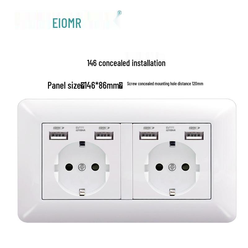 Изогнутая белая панель розетки европейского стандарта с двойным USB и Type C, немецкий выключатель, скрытая установка
