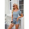 Summer V-neck Solid Color Short-sleeved T-shirt Loose Temperament Slim Tops for Women