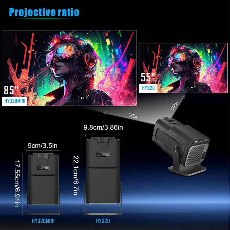 2025 New HY320 Mini Newly Native Android11 4K Projector 300ANSI Wifi6 BT5.0 Cinema 720P Outdoor Portable 180° Rotable Projector