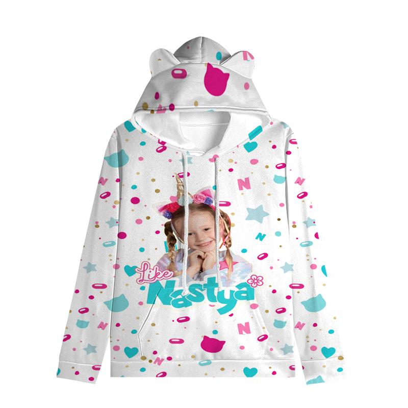 Толстовка с капюшоном для детей Like Nastya с кошачьими ушками, регулируемые ушки, милый мультяшный дизайн, мягкий зимний теплый пуловер для мальчиков и девочек